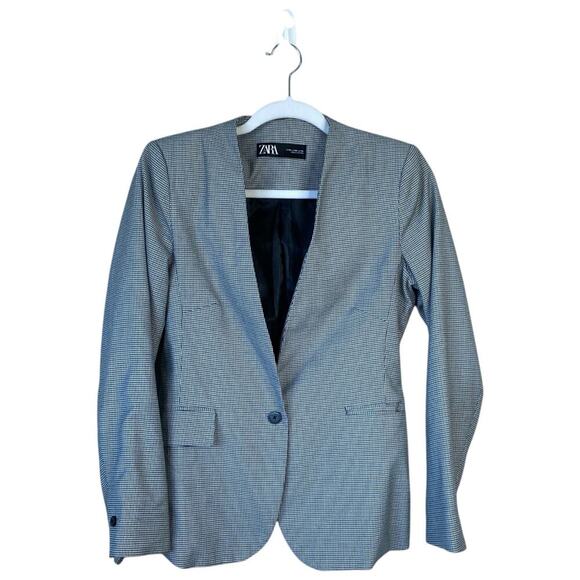 ZARA Micro Houndstooth Blazer Jacket Women's Size 4 Office Career Travel Gray - Picture 1 of 7